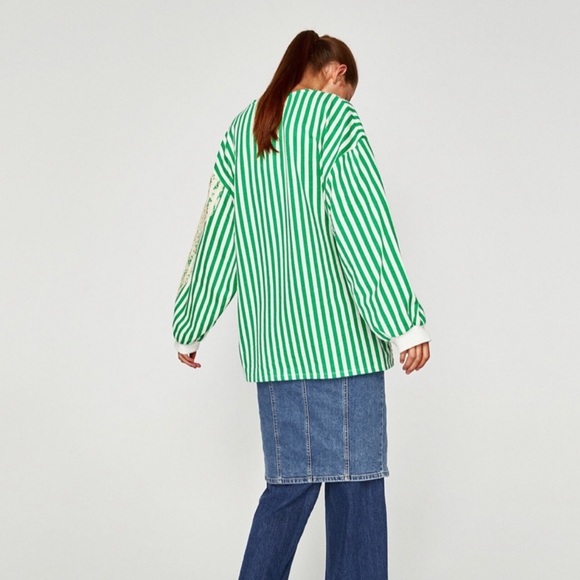 ZARA Trafaluc Oversized Striped Sweatshirt Lace - Picture 6 of 13